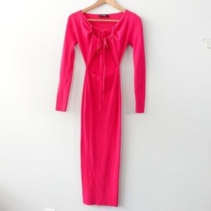 Hera Collection Vibrant Pink Cutout Waist Knit Dress
